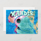 Whimsical Abstract Fish Trio Blue Personalized Briefkaart (Voorkant / Achterkant)