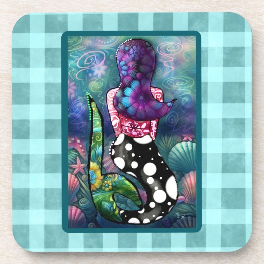Whimsical Abstract Mermaid Nautical Teal Seashells Bier Onderzetter (Voorkant)