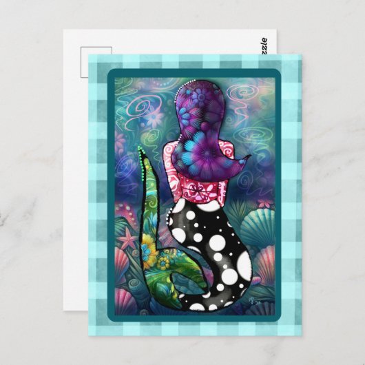 Whimsical Abstract Mermaid Nautical Teal Seashells Briefkaart (Voorkant / Achterkant)