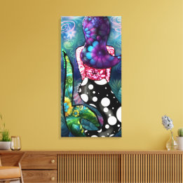 Whimsical Abstract Mermaid Nautical Teal Seashells Canvas Afdruk