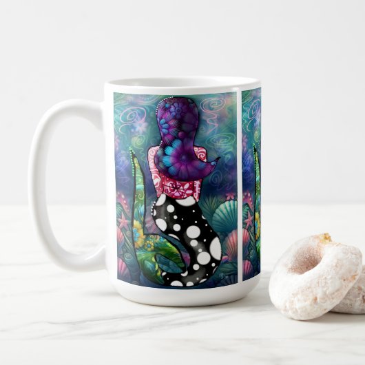 Whimsical Abstract Mermaid Nautical Teal Seashells Koffiemok (Met donut)