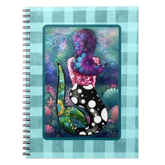 Whimsical Abstract Mermaid Nautical Teal Seashells Notitieboek (Voorkant)