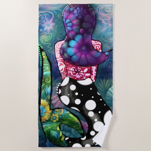 Whimsical Abstract Mermaid Nautical Teal Seashells Strandlaken (Voorkant)