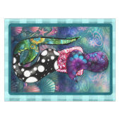 Whimsical Abstract Mermaid Nautical Teal Seashells Tafelkleed (Voorkant (Horizontaal))