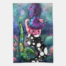 Whimsical Abstract Mermaid Nautical Teal Seashells Theedoek