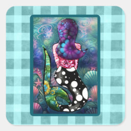 Whimsical Abstract Mermaid Nautical Teal Seashells Vierkante Sticker