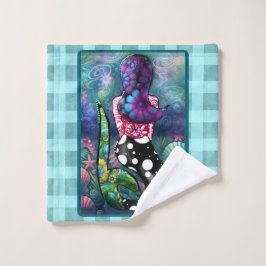 Whimsical Abstract Mermaid Nautical Teal Seashells Washandje