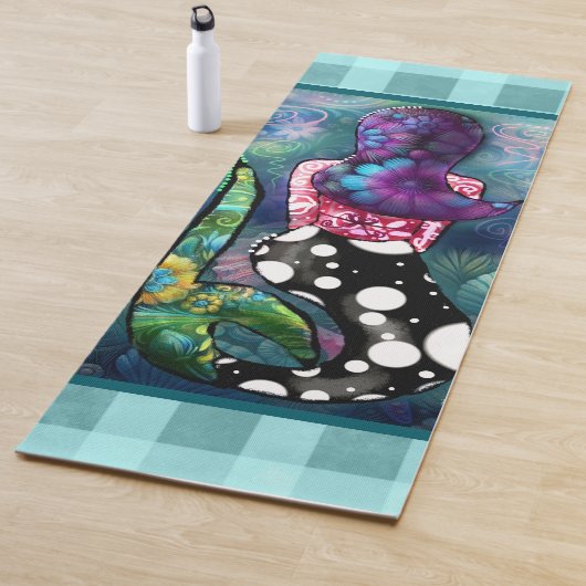 Whimsical Abstract Mermaid Nautical Teal Seashells Yogamat (In situ)