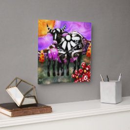 Whimsical Abstract Momma & Baby Cow Funky Farm Vierkante Klok