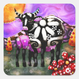 Whimsical Abstract Momma & Baby Cow Funky Farm Vierkante Sticker
