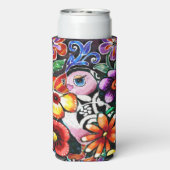 Whimsical Abstract Puffin Bird In Flowers (Seltzer Achterkant)