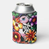 Whimsical Abstract Puffin Bird In Flowers Blikjeskoeler (Blikje Achterkant)