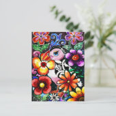 Whimsical Abstract Puffin Bird in Flowers Briefkaart (Staand voorkant)