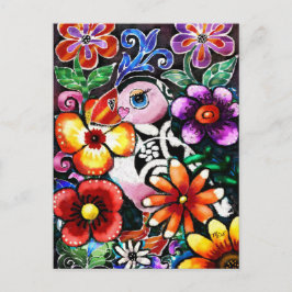 Whimsical Abstract Puffin Bird in Flowers Briefkaart