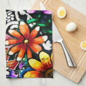 Whimsical Abstract Puffin Bird In Flowers Theedoek (Quarter Fold)