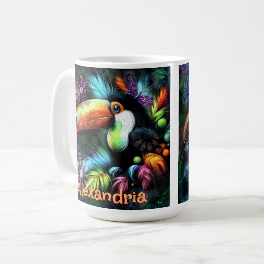 Whimsical Abstract Toucan Bird Personalized Koffiemok (Voorkant links)