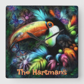 Whimsical Abstract Toucan Bird Personalized Vierkante Klok (Voorkant)