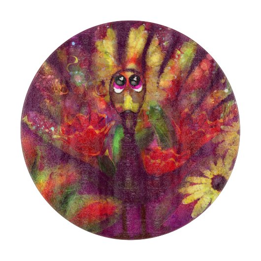 Whimsical Abstract Turkije Bloemen Rood Geel Snijplank (Voorkant)