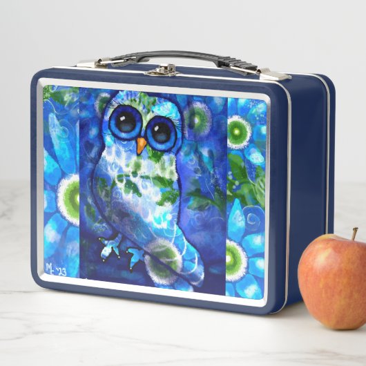 Whimsical Abstract Uil Blauw Groen Bloemen (In situ)