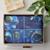 Whimsical Abstract Uil Blauw Groen Bloemen Decoupa Tissuepapier (Geschenk)