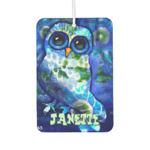 Whimsical Abstract Uil Blauw Groen Gepersonaliseer Luchtverfrisser