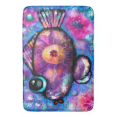 Whimsical Abstracte Big-Eye Fish Paarse Blauwgroen Badmat (Voorkant Verticaal)