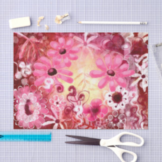 Whimsical Abstracte Bloemen Roze Rode Decoupage Tissuepapier