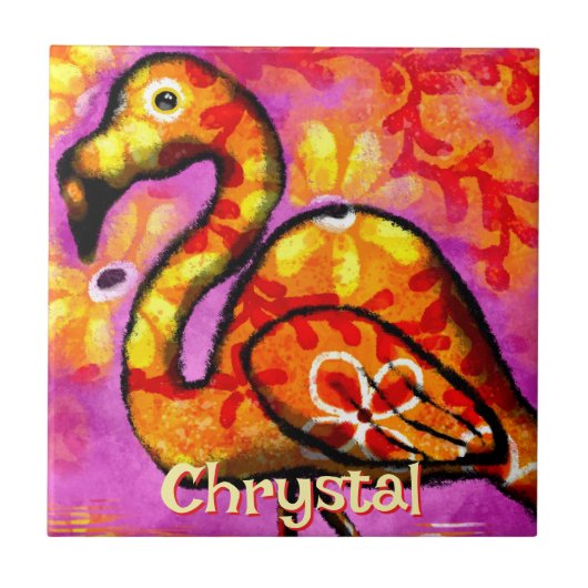 Whimsical Abstracte Flamingo Bird gepersonaliseerd Tegeltje (Voorkant)