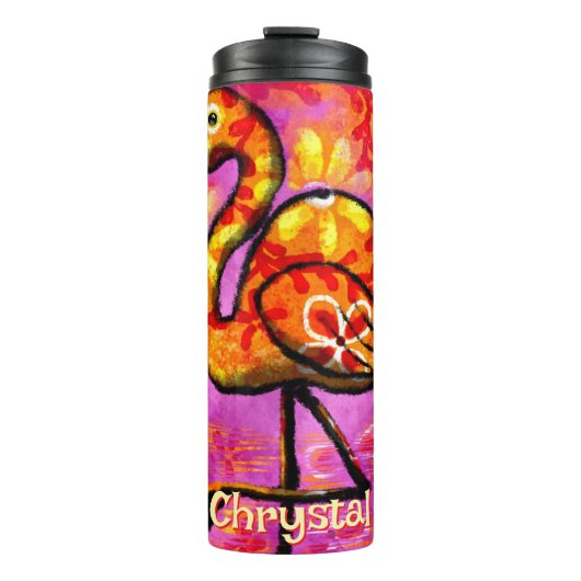Whimsical Abstracte Flamingo Bird gepersonaliseerd Thermosbeker (Voorkant)