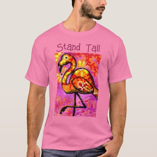 Whimsical Abstracte Flamingo Roze Sinaasappel Bloe T-shirt (Voorkant)