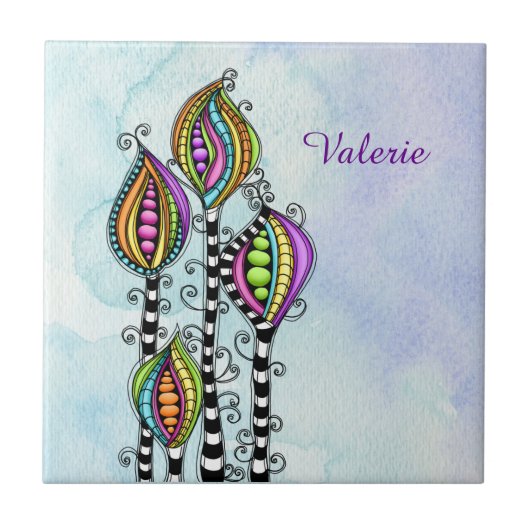 Whimsical Abstracte Flowers Tegeltje (Voorkant)