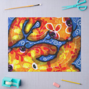 Whimsical Abstracte Koi Goudvis Sinaasappel Blauwe Tissuepapier