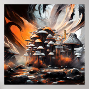 Whimsical Abstracte Mushroom Art Poster