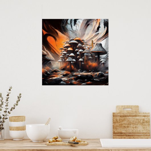 Whimsical Abstracte Mushroom Art Poster (Keuken)