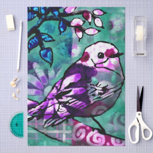 Whimsical Abstracte Vogel Bloemen Decoupage Tissuepapier (Craft)