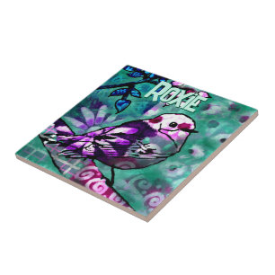 Whimsical Abstracte Vogel Bloemige Gepersonaliseer Tegeltje