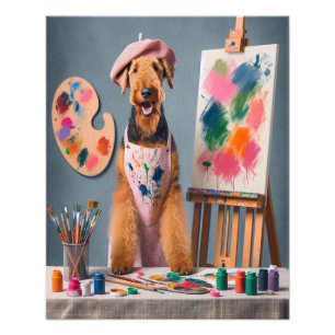 Whimsical Airedale Terrier Werken als een kunstena Foto Afdruk