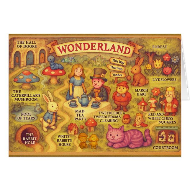 Whimsical Alice Adventures in Wonderland Map (Voorkant Horizontaal)