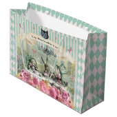 Whimsical Alice blue gestreept bloemenverjaardag Groot Cadeauzakje (Voorkant Gekanteld)