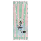 Whimsical Alice blue striped floral Wijn Cadeautas (Achterkant)