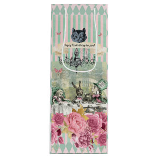 Whimsical Alice blue striped floral Wijn Cadeautas