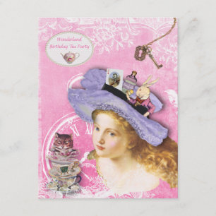 Whimsical Alice in Wonderland Birthday Tea Party Kaart