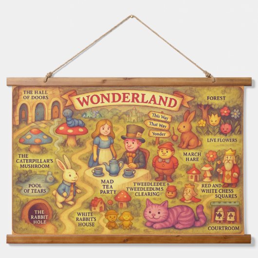 Whimsical Alice in Wonderland Kaart Hangend Wandkleed (Voorkant)