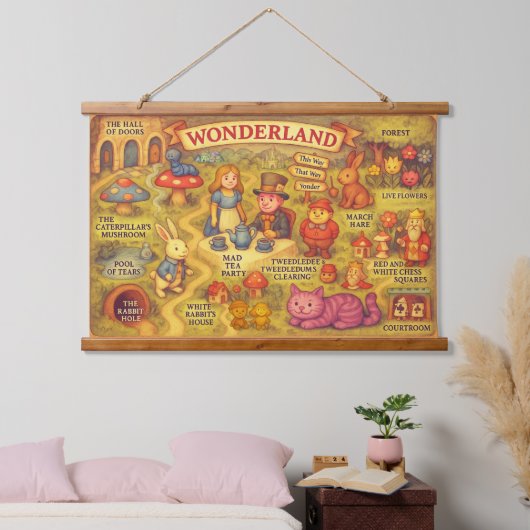 Whimsical Alice in Wonderland Kaart Hangend Wandkleed (Slaapkamer)