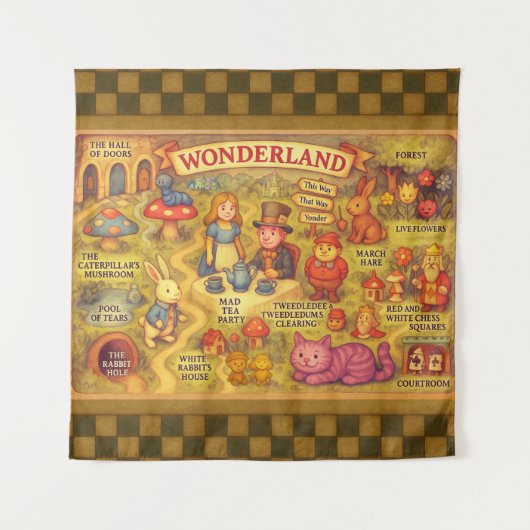 Whimsical Alice in Wonderland Kaart Wandkleed (Voorkant)