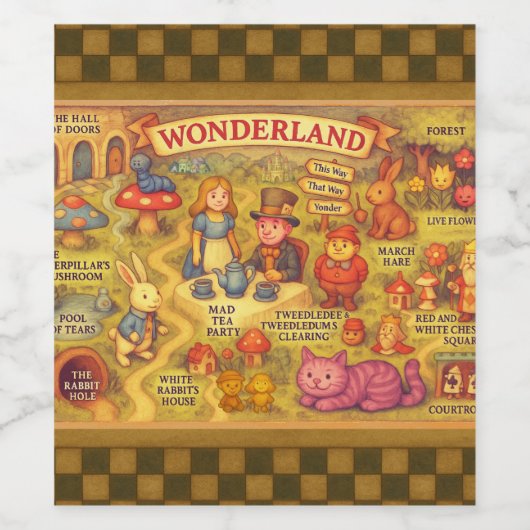 Whimsical Alice in Wonderland Kaart Wijn Etiket (Enkel label)
