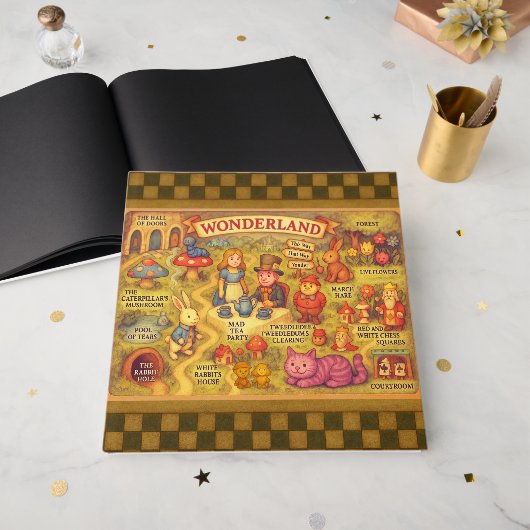 Whimsical Alice in Wonderland Map Gastenboek (Voorkant open)