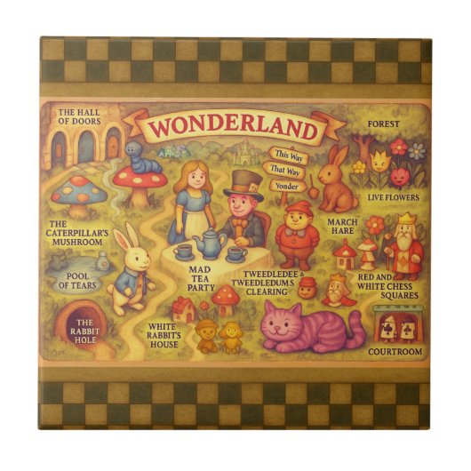 Whimsical Alice in Wonderland Map Tegeltje (Voorkant)