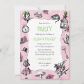 Whimsical Alice in Wonderland Pink en Green Kaart (Voorkant)