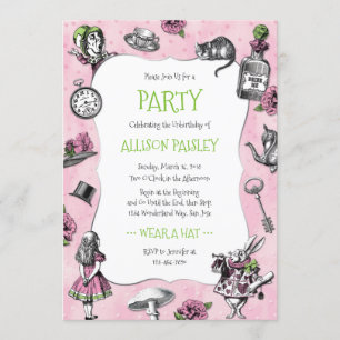 Whimsical Alice in Wonderland Pink en Green Kaart